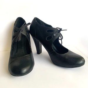 Call It Spring, Black Lace Up Heels (Size 6.5)